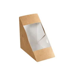 Box für 2 Sandwichecken mit PLA-Fenster 590 ml Braun ungeteilt