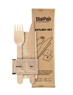 Messer, Gabel, Pfeffer/Salz, braune Serviette 16/16,5 cm Natürlich
