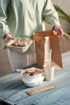 Messer, Gabel, Pfeffer/Salz, braune Serviette 16/16,5 cm Natürlich