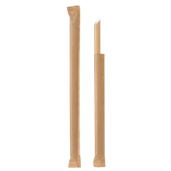 Papier-Trinkhalm einzeln verpackt, angespitztes Ende 23 cm x Ø 10 mm Braun