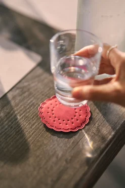 Tissue-Untersetzer, rund Ø 7,5 cm Rot Mehrlagig